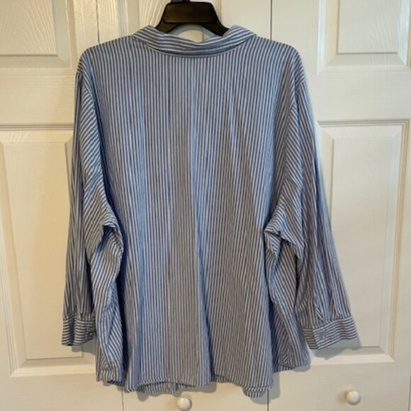 NWOT Women Within Blue & White Striped Long Sleeve Button-Down Shirt 5X - Picture 2 of 10